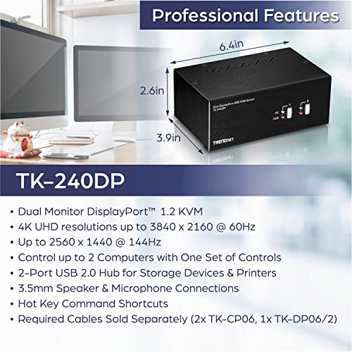 4K UHD Dual Monitor DisplayPort KVM Switch with Audio & USB Hub - Black